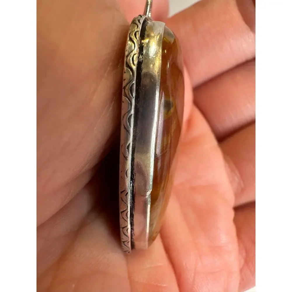 Vintage Y2K Carnelian Agate + Sterling Silver Pendant 2